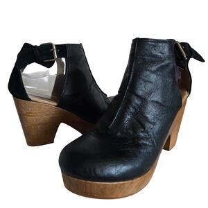 Free People Amber Orchard Clog Black Leather Suede Size 40 US 9.5 Booty Sandals
